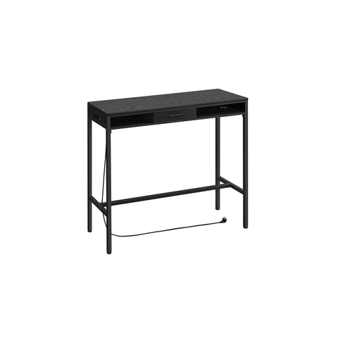Rootz Bar Table with Drawer 40 x 120 x 104.6 cm Ebony Black - High Table - Storage Table - Chipboard & Steel - Max. Load 100kg