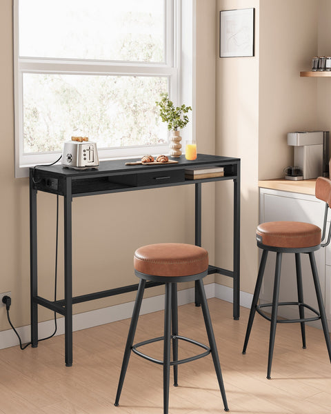 Rootz Bar Table with Drawer - Pub Table - High Table - Chipboard and Steel - 40cm x 120cm x 104.6cm - Ebony Black