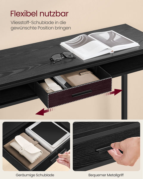Rootz Bar Table with Drawer - Pub Table - High Table - Chipboard and Steel - 40cm x 120cm x 104.6cm - Ebony Black