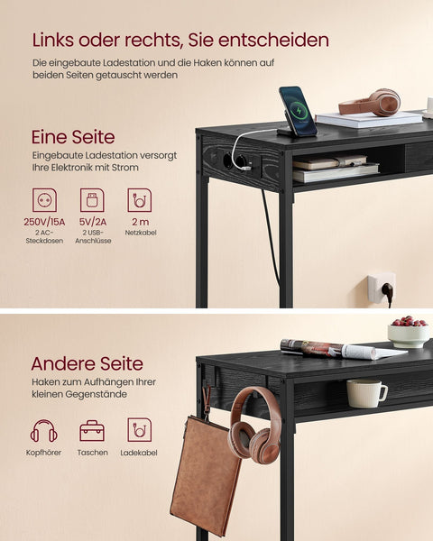 Rootz Bar Table with Drawer - Pub Table - High Table - Chipboard and Steel - 40cm x 120cm x 104.6cm - Ebony Black