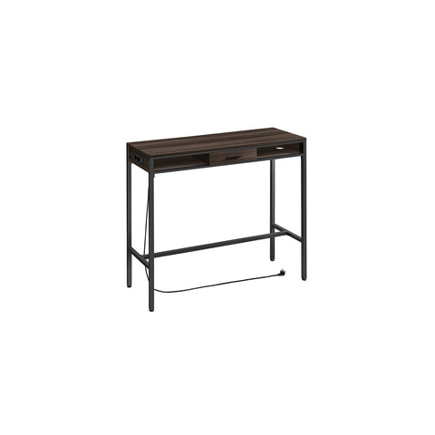 Rootz Bar Table with Drawer - Pub Table - Storage Table - Chipboard and Steel - 40cm x 120cm x 104.6cm - Ash Brown