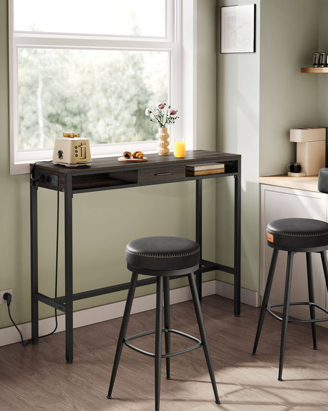 Rootz Bar Table with Drawer - Pub Table - Storage Table - Chipboard and Steel - 40cm x 120cm x 104.6cm - Ash Brown