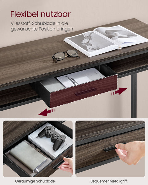 Rootz Bar Table with Drawer - Pub Table - Storage Table - Chipboard and Steel - 40cm x 120cm x 104.6cm - Ash Brown