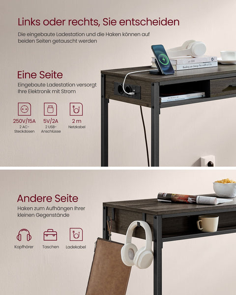 Rootz Bar Table with Drawer - Pub Table - Storage Table - Chipboard and Steel - 40cm x 120cm x 104.6cm - Ash Brown