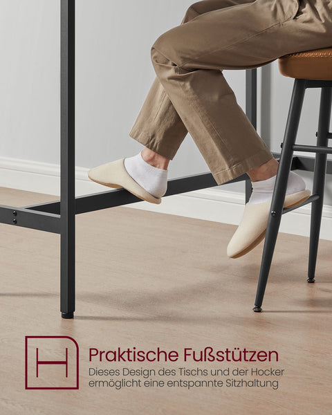 Rootz 3 Piece Bar Table Set - Pub Table - Counter Height Table - Chipboard and Steel - Greige Mottled-Ink Black - 100cm x 40cm x 90cm - 40cm x 30cm x 65cm - Lightweight - Sturdy - Easy Assembly