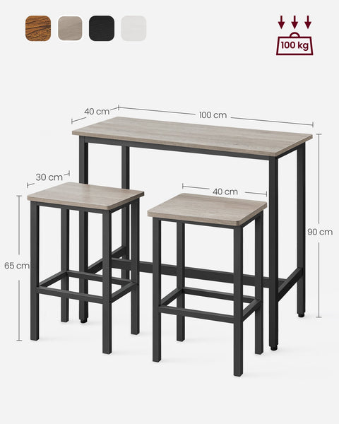 Rootz Bar Table with Bar Stool Set - Mottle-Ink Black - Chipboard & Steel - 100cm x 40cm x 90cm - 40cm x 30cm x 65cm - 20.2kg - 100kg Capacity