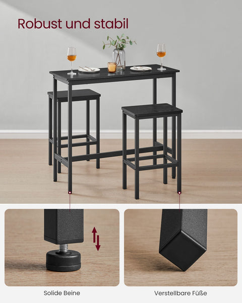 Rootz Bar Table & Stool Set - Pub Set - High Top Dining Set - Space-Saving Design - Table: 100x40x90cm, Stools: 40x30x65cm
