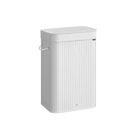 Rootz Laundry Basket with Bamboo Lid - 72L Cloud White - Laundry Hamper - Clothes Storage - Bamboo Lid - 31.5cm x 42.5cm x 61cm