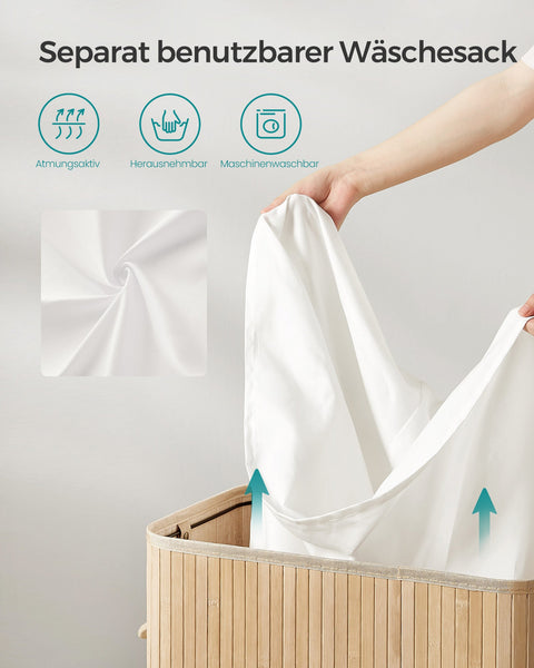 Rootz Natural Bamboo Laundry Basket with Lid - Hamper - Clothes Storage - Eco-Friendly - Lightweight - Durable - 54.5cm x 34.5cm x 61cm