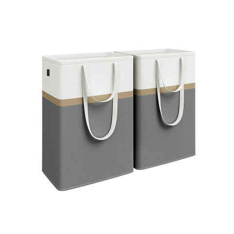 Rootz 2 Piece Laundry Basket Set - Wash Basket - Clothes Hamper - Sturdy Handles - 40x30x65cm Grey