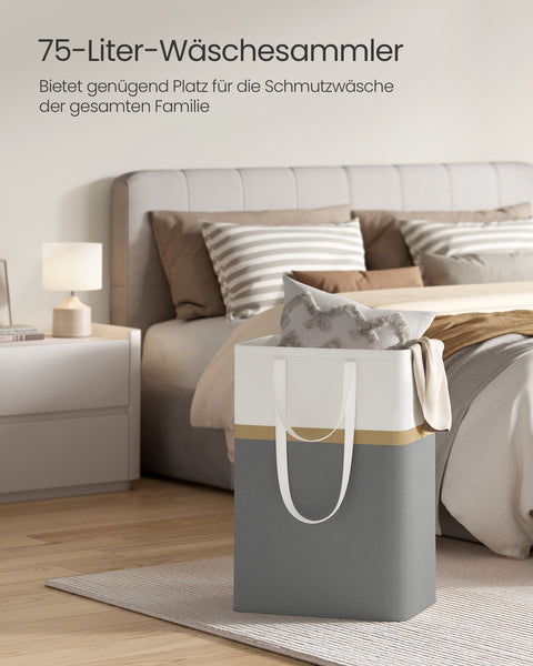 Rootz 2 Piece Laundry Basket Set - Wash Basket - Clothes Hamper - Sturdy Handles - 40x30x65cm Grey
