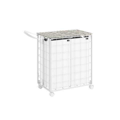 Rootz Rolling Laundry Basket - Clothes Hamper - Storage Bin - Steel Frame - Oxford Fabric - PE Material - Cloud White - 57cm x 33cm x 65cm - Lightweight - Durable - Easy to Assemble