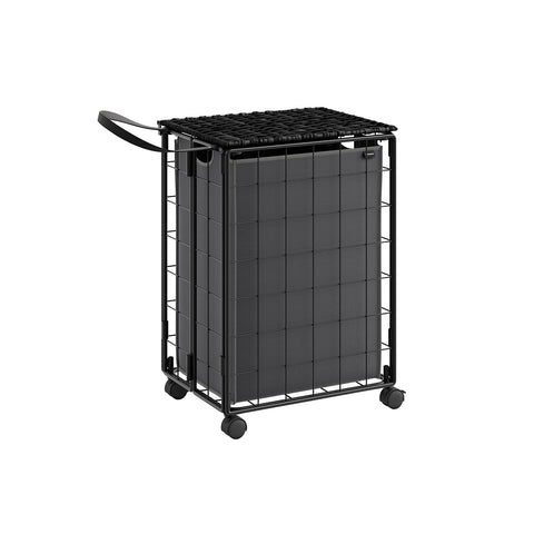 Rootz Laundry Basket with Wheels - Clothes Hamper - Rolling Storage Bin - Steel Frame - Oxford Fabric - PE Material - 46cm x 33cm x 65cm