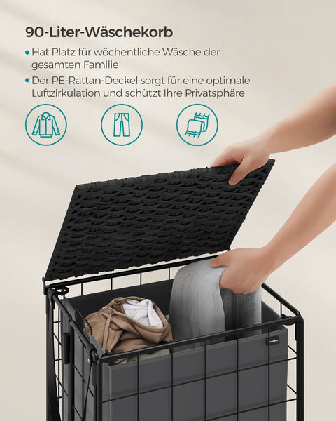 Rootz Laundry Basket with Wheels - Clothes Hamper - Rolling Storage Bin - Steel Frame - Oxford Fabric - PE Material - 46cm x 33cm x 65cm