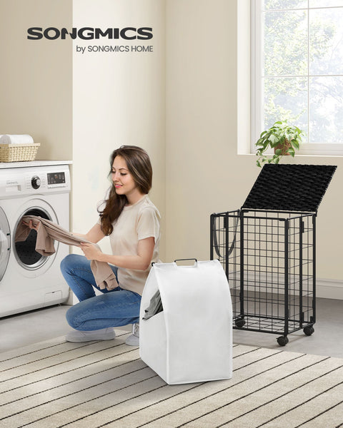 Rootz Rolling Laundry Basket - Clothes Hamper - Laundry Cart - Steel Frame - Oxford Fabric - PE Material - 46cm x 33cm x 65cm