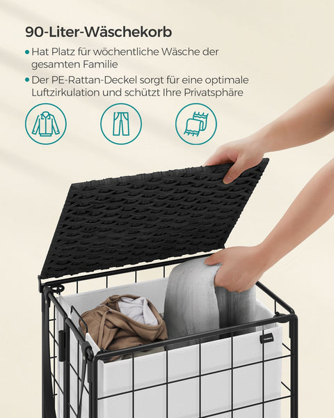 Rootz Rolling Laundry Basket - Clothes Hamper - Laundry Cart - Steel Frame - Oxford Fabric - PE Material - 46cm x 33cm x 65cm