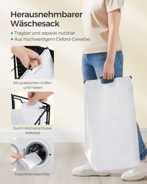 Rootz Rolling Laundry Basket - Clothes Hamper - Laundry Cart - Steel Frame - Oxford Fabric - PE Material - 46cm x 33cm x 65cm