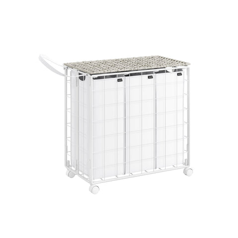Rootz Rolling Laundry Basket - Clothes Hamper - Storage Bin - Steel Frame - Oxford Fabric - PE Material - 66cm x 33cm x 65cm - Cloud White - Lightweight - Durable - Easy to Assemble