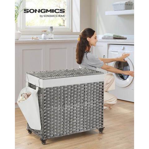 Rootz Gray Laundry Basket - Clothes Hamper - Storage Bin - PP Plastic - Metal Frame - Polyester-Cotton Blend Inner Bag - 70cm x 36cm x 66cm - Lightweight - Durable - Spacious