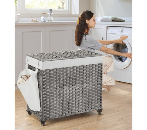 Rootz 3 Compartment Laundry Hamper - Clothes Organizer - Laundry Basket - Space-Saving - 70cm x 36cm x 66cm
