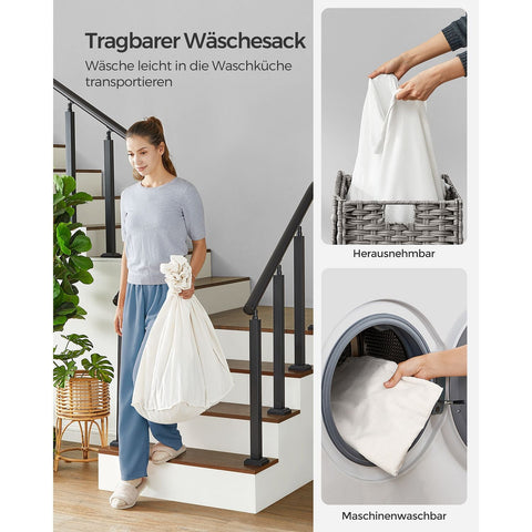 Rootz Gray Laundry Basket - Clothes Hamper - Storage Bin - PP Plastic - Metal Frame - Polyester-Cotton Blend Inner Bag - 70cm x 36cm x 66cm - Lightweight - Durable - Spacious