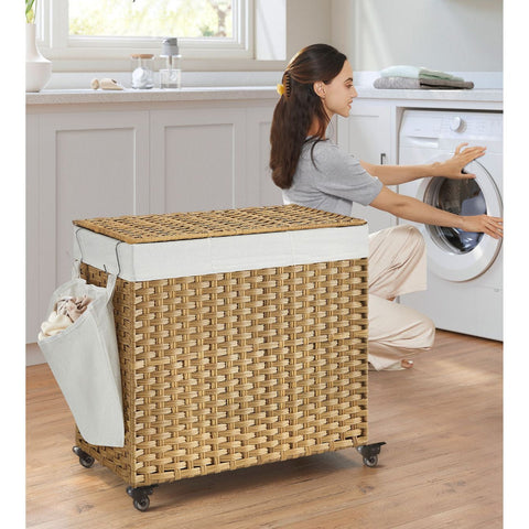 Rootz Laundry Basket with Lid - Wäschekorb - Clothes Hamper - Removable Inner Bag - 70 x 36 x 66cm