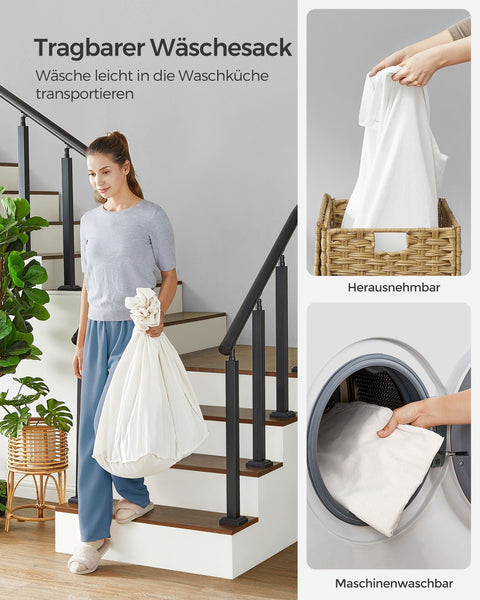 Rootz Laundry Basket with Lid - Wäschekorb - Clothes Hamper - Removable Inner Bag - 70 x 36 x 66cm