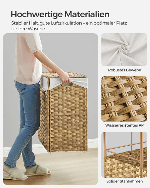 Rootz Laundry Basket with Lid - Wäschekorb - Clothes Hamper - Removable Inner Bag - 70 x 36 x 66cm
