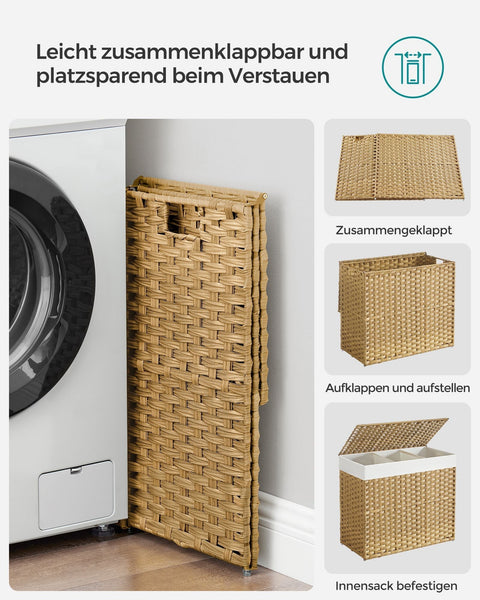 Rootz Laundry Basket with Lid - Wäschekorb - Clothes Hamper - Removable Inner Bag - 70 x 36 x 66cm