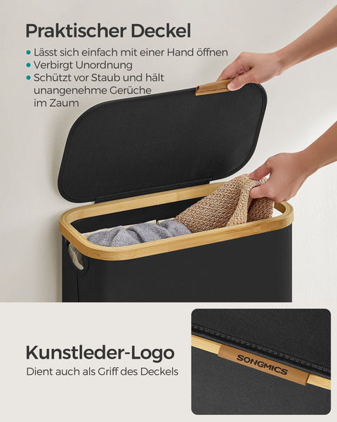 Rootz Portable Folding Laundry Basket - Hamper - Collapsible Storage Bin - 600D Oxford Cloth - Bamboo Frame - Lightweight - 42cm x 22.5cm x 70.5cm