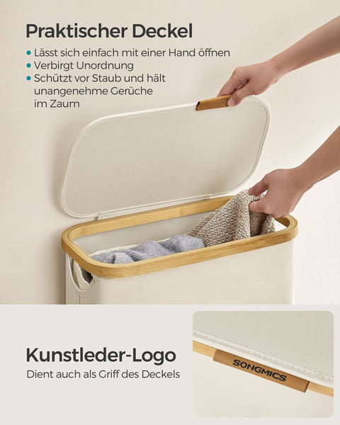 Rootz Laundry Basket - Hamper - Clothes Bin - 60 Liter Capacity - White Lid - 48cm x 38cm x 52cm
