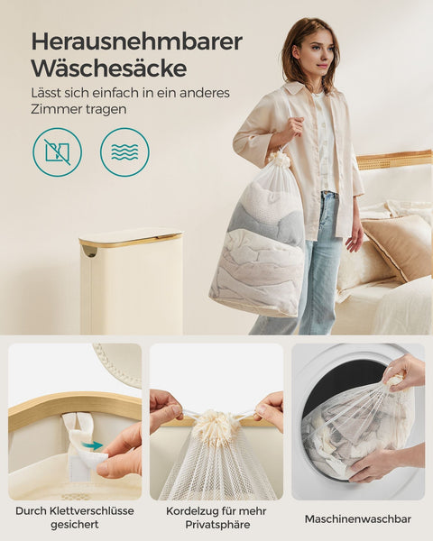 Rootz Laundry Basket - Hamper - Clothes Bin - 60 Liter Capacity - White Lid - 48cm x 38cm x 52cm