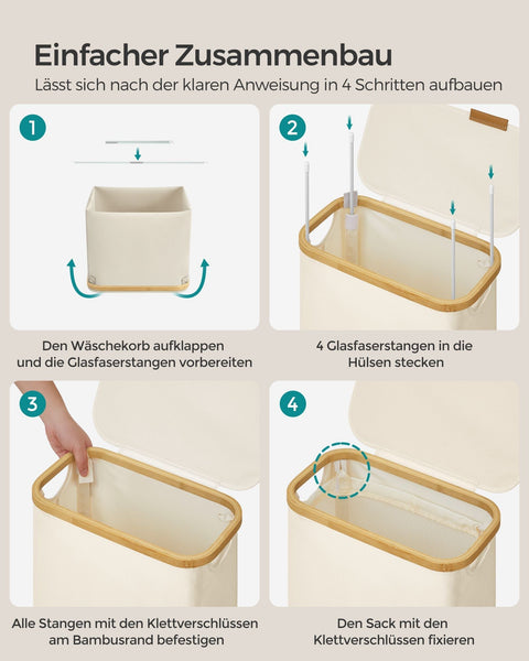 Rootz Laundry Basket - Hamper - Clothes Bin - 60 Liter Capacity - White Lid - 48cm x 38cm x 52cm