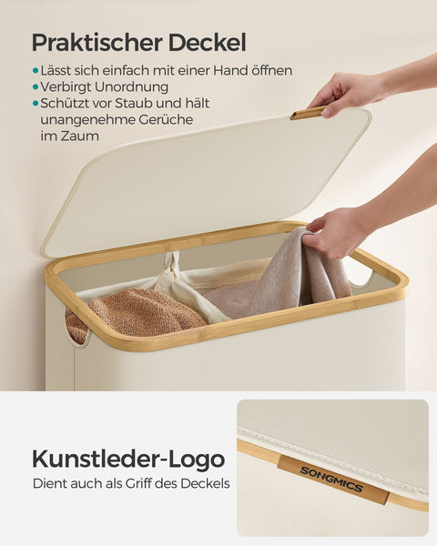 Rootz Laundry Basket - Hamper - Dual Compartment Organizer - White Lid - 60cm x 40cm x 50cm