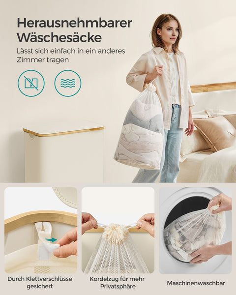 Rootz Laundry Basket - Hamper - Dual Compartment Organizer - White Lid - 60cm x 40cm x 50cm