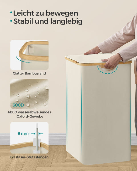 Rootz Laundry Basket - Hamper - Dual Compartment Organizer - White Lid - 60cm x 40cm x 50cm
