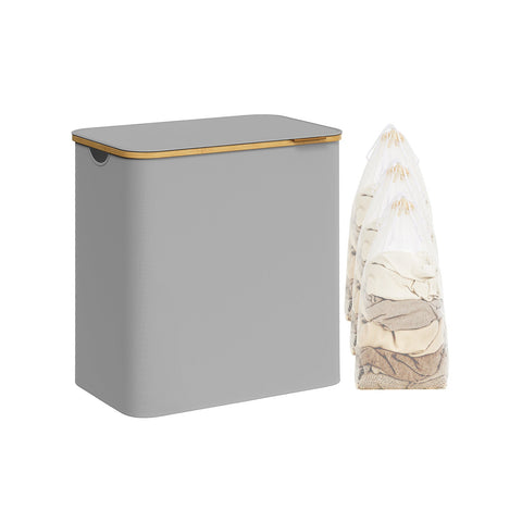 Rootz Dove Gray Folding Laundry Basket - Clothes Hamper - Collapsible Storage Bin - 600D Oxford Cloth - Bamboo - Fiberglass Rods - Lightweight - Durable - Portable - 60cm x 38.5cm x 70.5cm