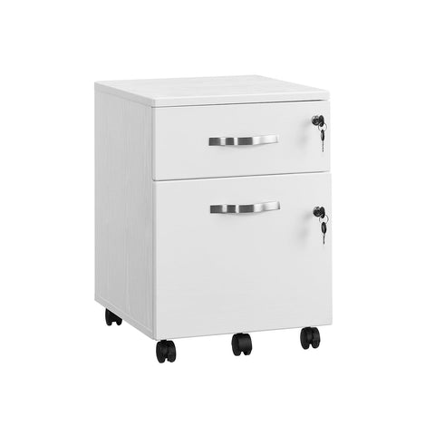 Rootz Lockable Roll Container - White Filing Cabinet - Storage Cabinet - Bedside Table - Side Table - 5 Wheels - E1 MDF - PVC - 44cm x 40cm x 54.5cm
