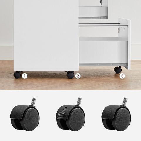 Rootz Lockable Roll Container - White Filing Cabinet - Storage Cabinet - Bedside Table - Side Table - 5 Wheels - E1 MDF - PVC - 44cm x 40cm x 54.5cm