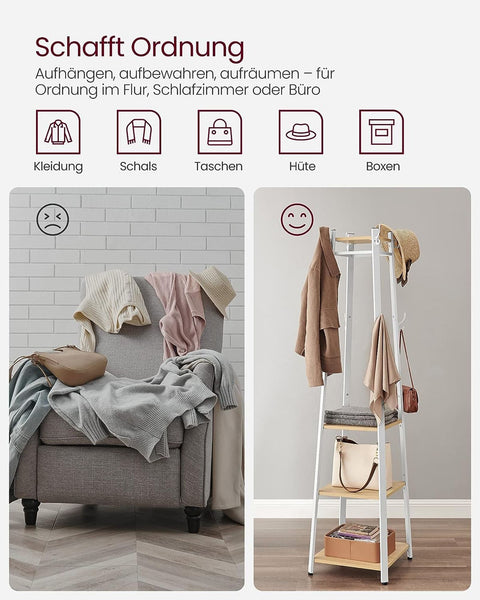 Rootz Coat Stand - Coat Rack - Garment Stand - 8 Double Hooks - Space-Saving - 43cm x 43cm x 180cm