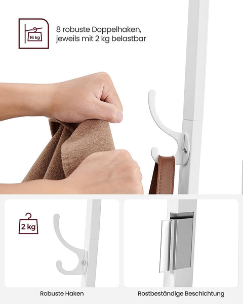 Rootz Coat Stand - Coat Rack - Garment Stand - 8 Double Hooks - Space-Saving - 43cm x 43cm x 180cm