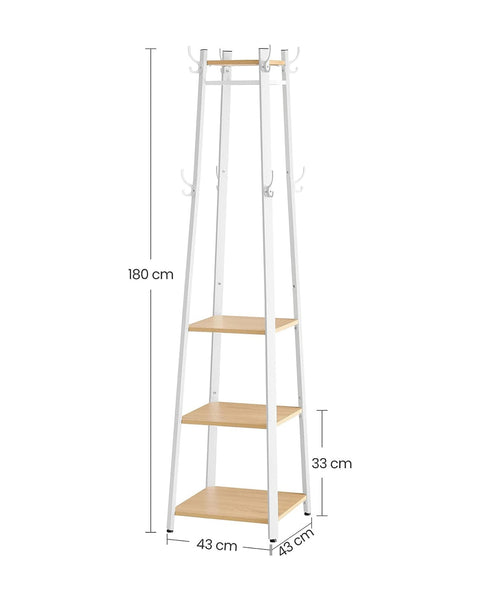 Rootz Coat Stand - Coat Rack - Garment Stand - 8 Double Hooks - Space-Saving - 43cm x 43cm x 180cm