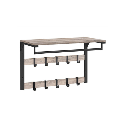 Rootz Wall Coat Rack with Clothes Rail - Coat Hanger - Jacket Stand - Chipboard & Steel - Greige Black - 30cm x 65cm x 42cm