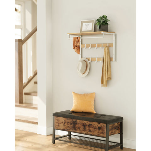 Rootz Wall Coat Rack - Entryway Organizer - Coat Hanger - Space-Saving - 30 x 65 x 42 cm - Brown- White Finish