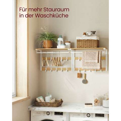 Rootz Wall Coat Rack - Entryway Organizer - Coat Hanger - Space-Saving - 30 x 65 x 42 cm - Brown- White Finish