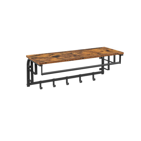 Rootz Wall Coat Rack - Entryway Organizer - Hallway Hanger - 5 Removable Hooks - Space Saver - Brown- Black - 80cm x 30cm x 27cm