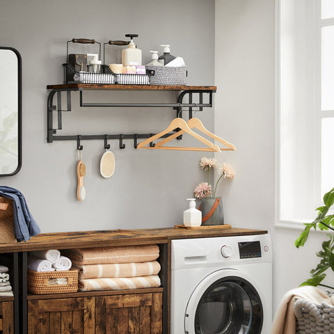 Rootz Wall Coat Rack - Entryway Organizer - Hallway Hanger - 5 Removable Hooks - Space Saver - Brown- Black - 80cm x 30cm x 27cm