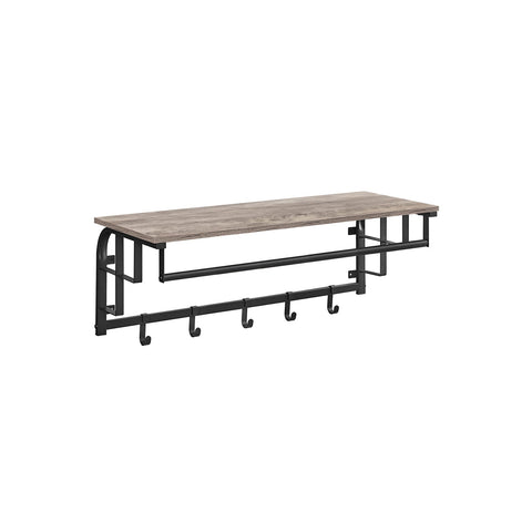 Rootz Wall Coat Rack with 5 Hooks - Wall Organizer - Garment Hanger - Maximizes Space - 30 x 66 x 27 cm - Grey-  Black