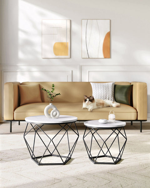 Rootz 2er Set Round Coffee Table - Accent Table - Modern Tables - Stylish Design - 60cm x 45cm & 50cm x 40cm
