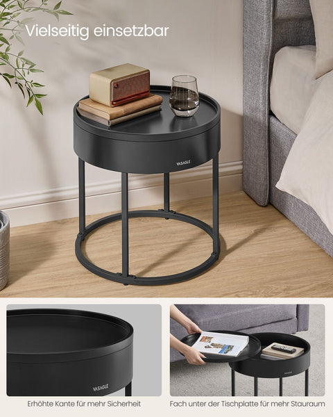 Rootz Round Coffee Table Set of 2 Natural Beige-Ink Black - Side Table - Living Room Furniture - MDF - 60cm x 60cm x 45cm
